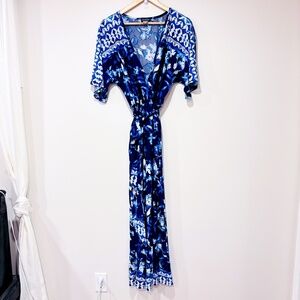 VENUS | Blue floral wrap jumpsuit | Wide leg boho style | Small *